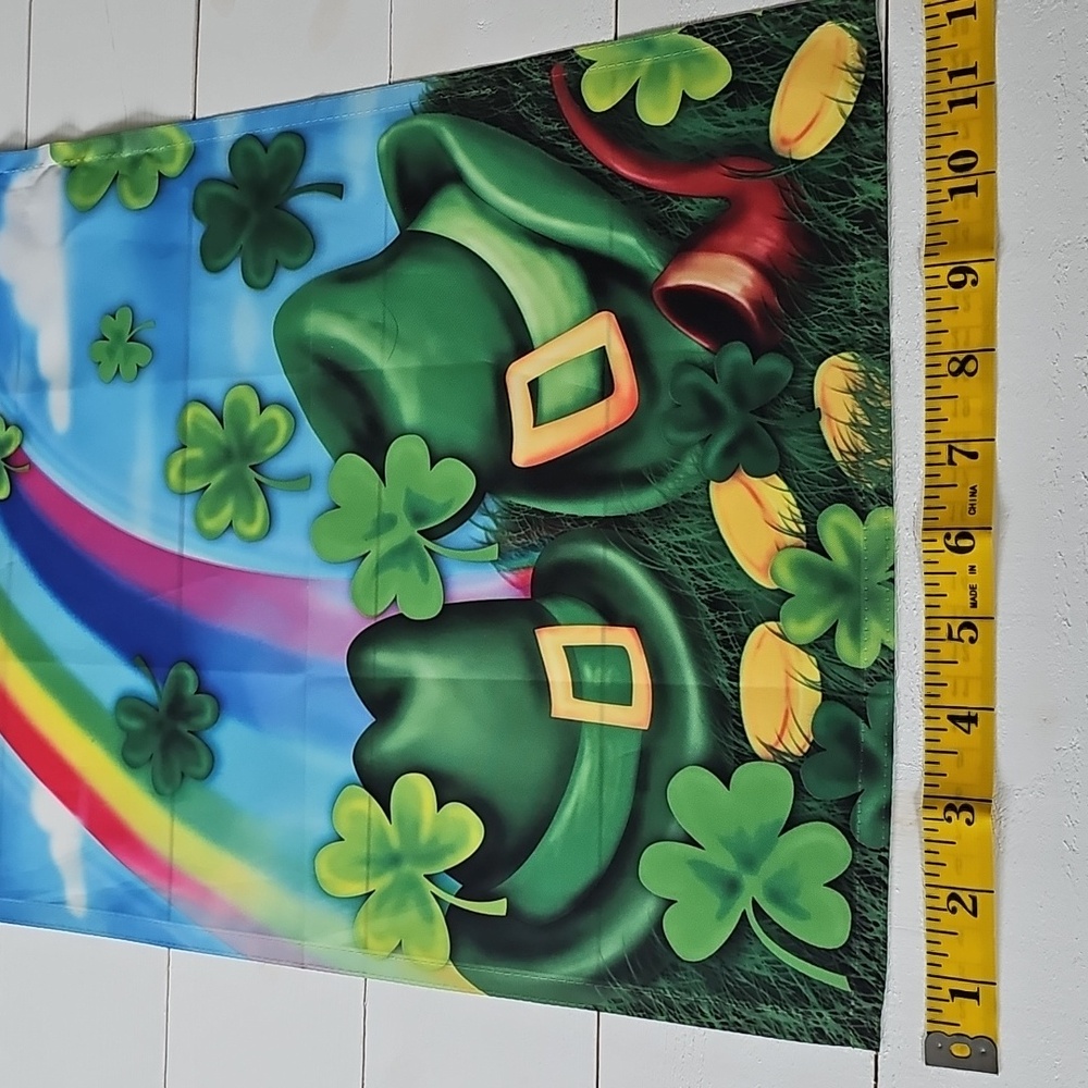St. Patricks Day Garden Flag with Shamrocks And Rainbow - Picture 2 of 5